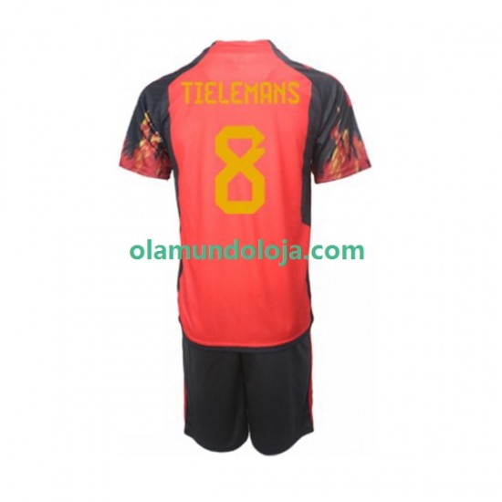 Camisola Bélgica Youri Tielemans 8 Criança Equipamento Primeiro Copa do Mundo 2022 Manga Curta